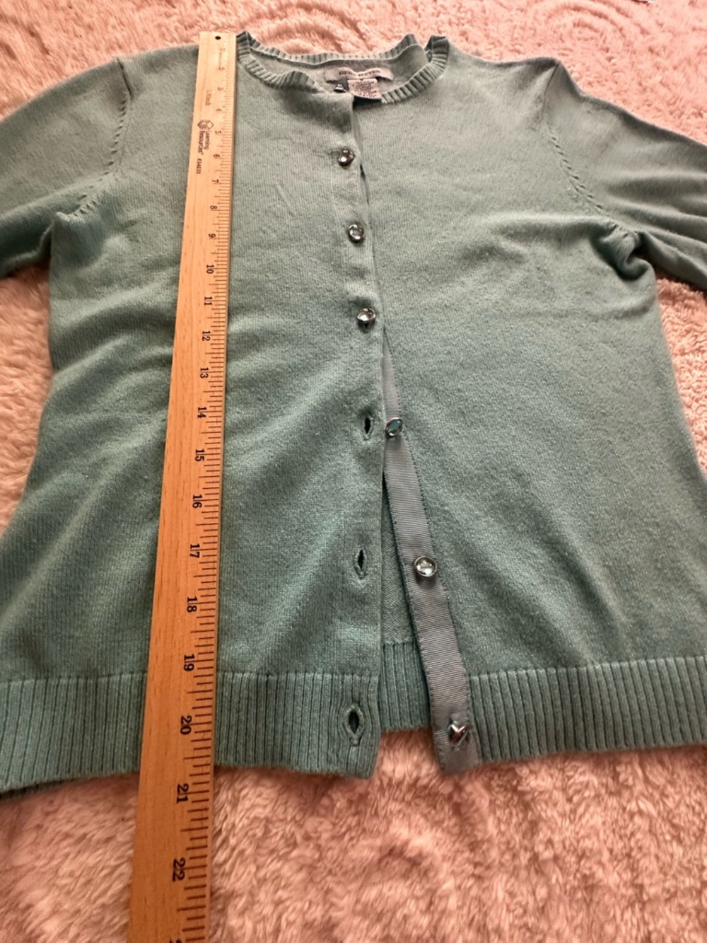 Gene Meyer Mint Button-Front Crewneck Cardigan - Picture 3 of 3